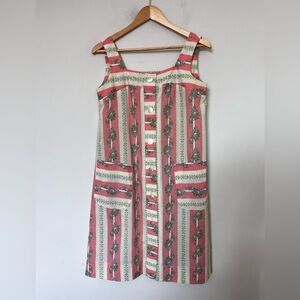 Mr. Robert Vintage Striped Pink Floral Button Front Pockets Sundress Cottagecore